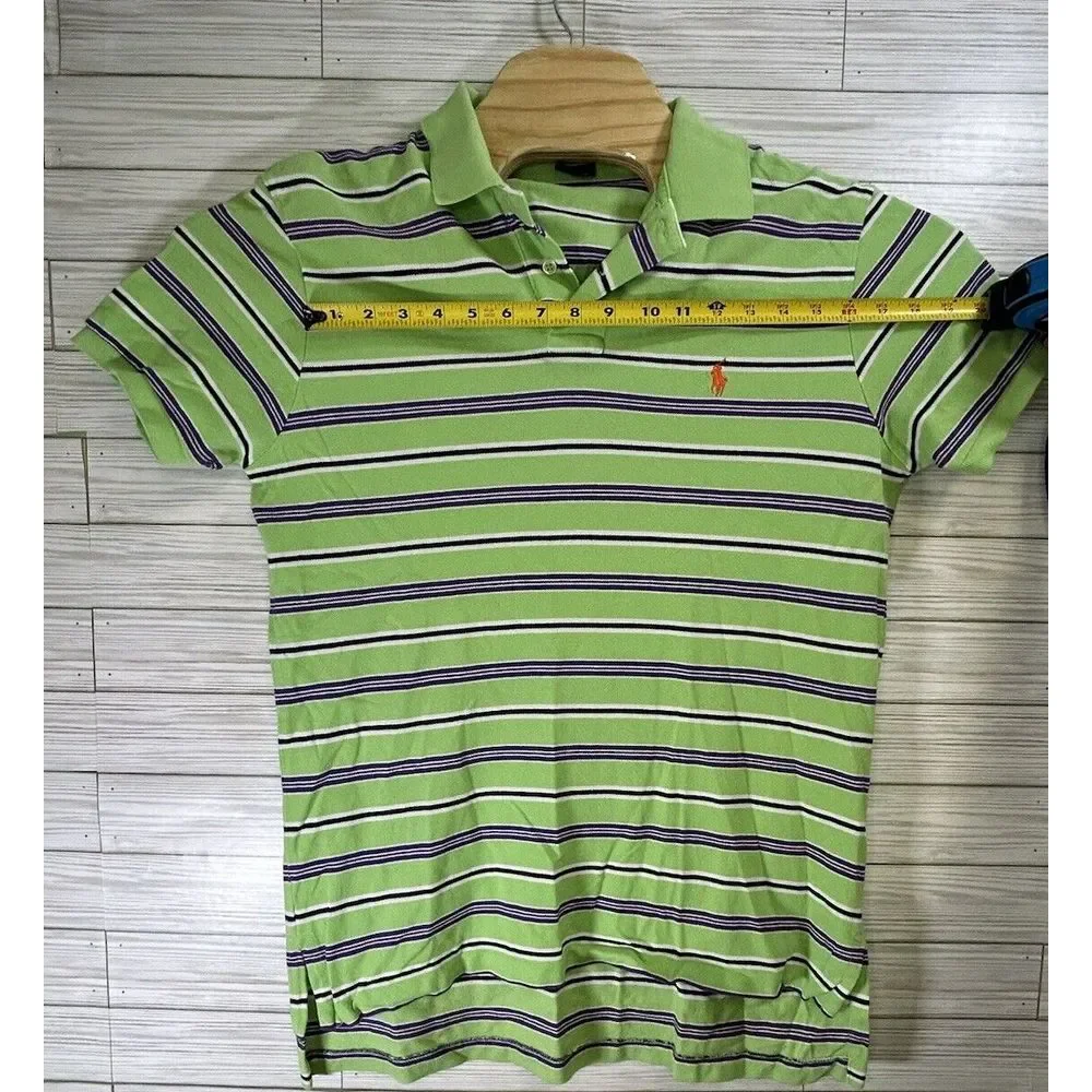 Polo Ralph Lauren Polo Shirt Cotton Green Purp Striped Bright Colors Logo Men Lg